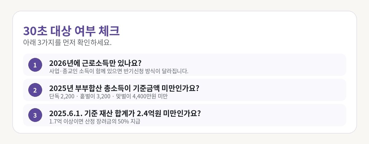 2026 근로장려금 반기신청 대상 여부 30초 체크