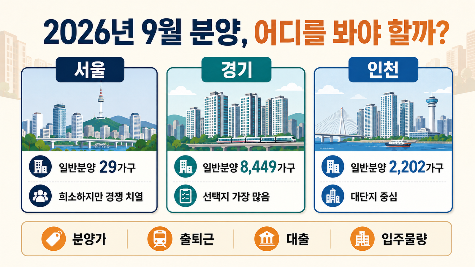 2026년 9월 분양 예정 아파트 서울 경기 인천 일반분양 물량 비교