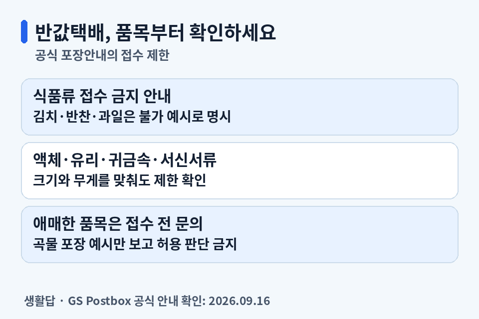 GS25 반값택배 식품류와 액체·유리·귀금속·서신서류 접수 제한 확인